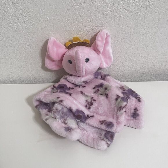 Manhattan Kids Babe Luxe Pink Elephant with Crown Security Blanket Lovey Flowers - Picture 1 of 8